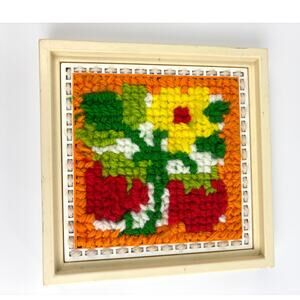 Vintage 1970s‎ Latch Hook Strawberry Art Finished Framed